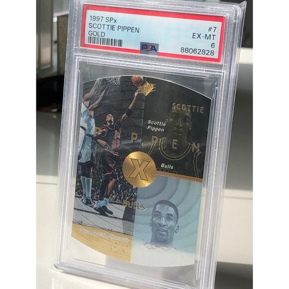 1997 Upper Deck SPx Gold #7 Scottie Pippen PSA 6 Chicago Bulls Pop 1 - Picture 4 of 7